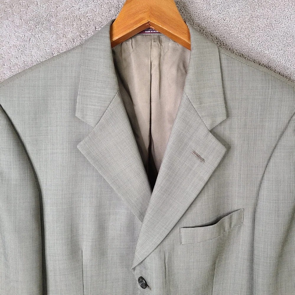 Evan-Picone Jacket Mens 40L Tan Micro Check Blazer 3 Button Pure Wool Suit Coat